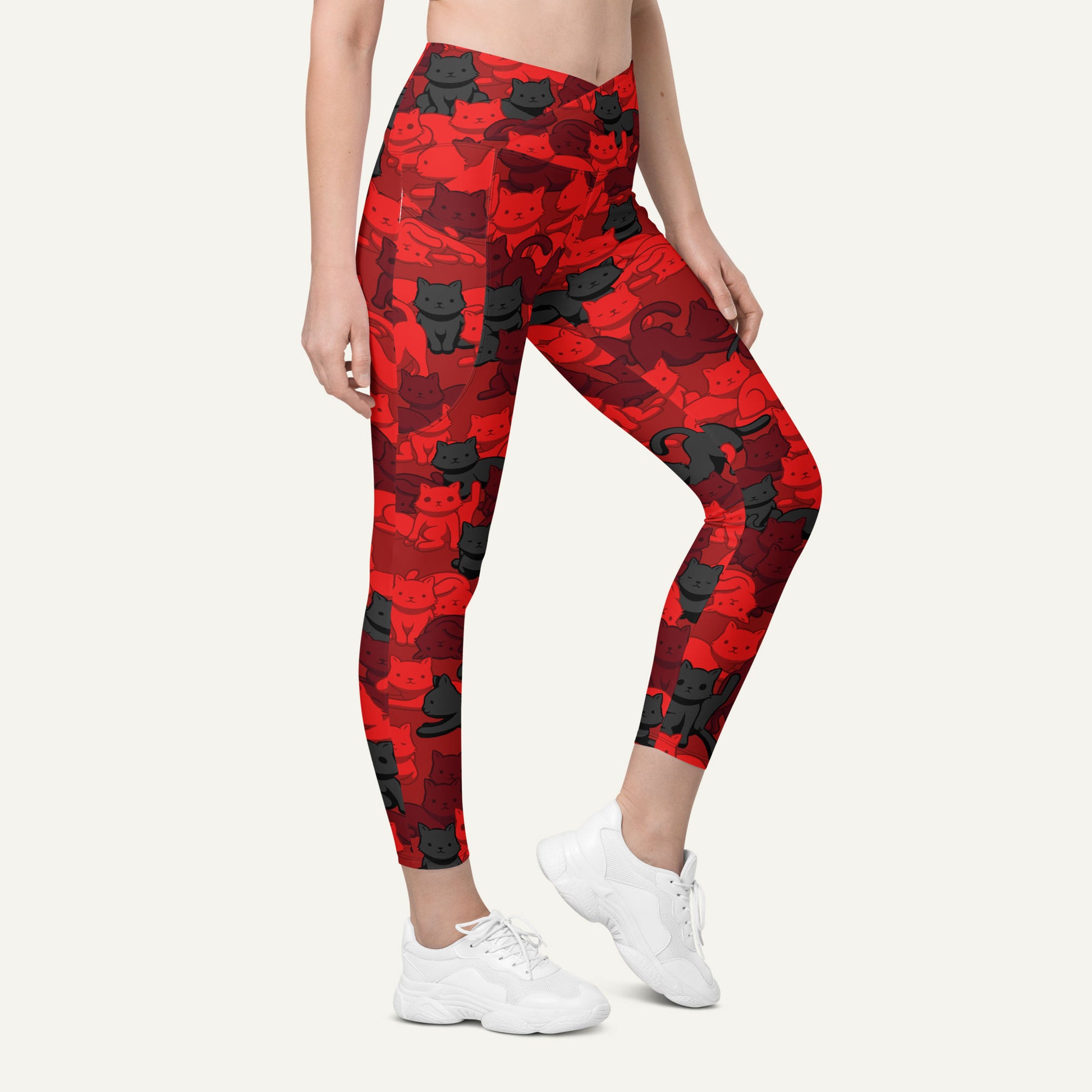 Crimson Camo Cat Crossover Pocket Leggings - Ministry of Sweat