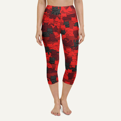 Crimson Camo Cat High-Waisted Capri Leggings - Ministry of Sweat