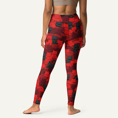 Crimson Camo Cat High-Waisted Leggings