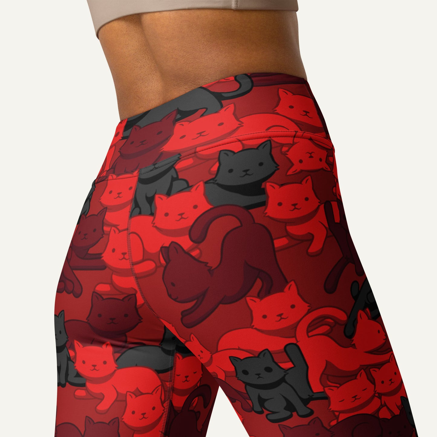 Crimson Camo Cat High-Waisted Leggings