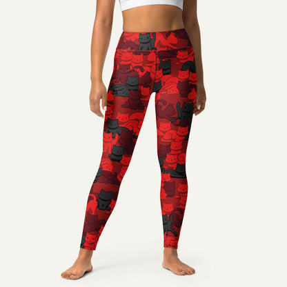 Crimson Camo Cat High-Waisted Leggings