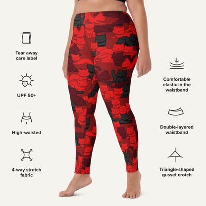 Crimson Camo Cat High-Waisted Leggings