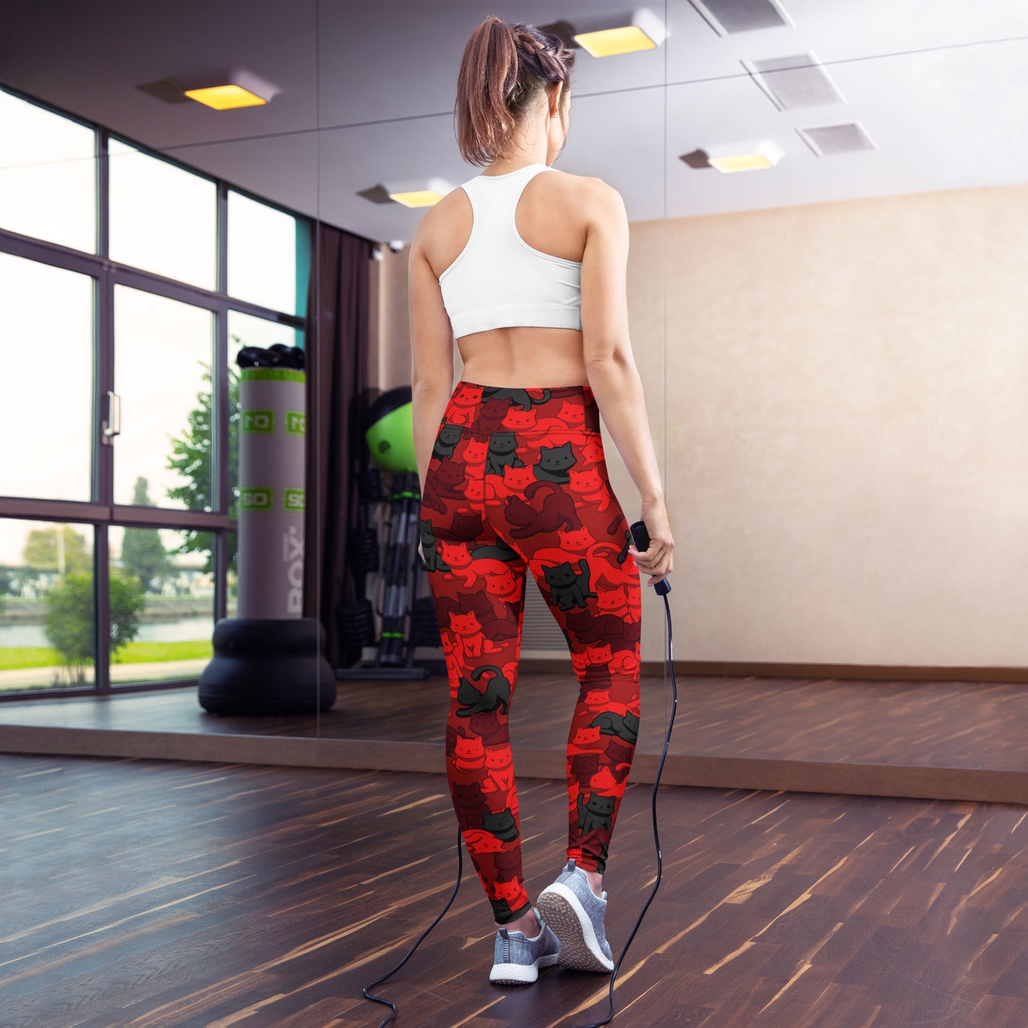 Crimson Camo Cat High-Waisted Leggings