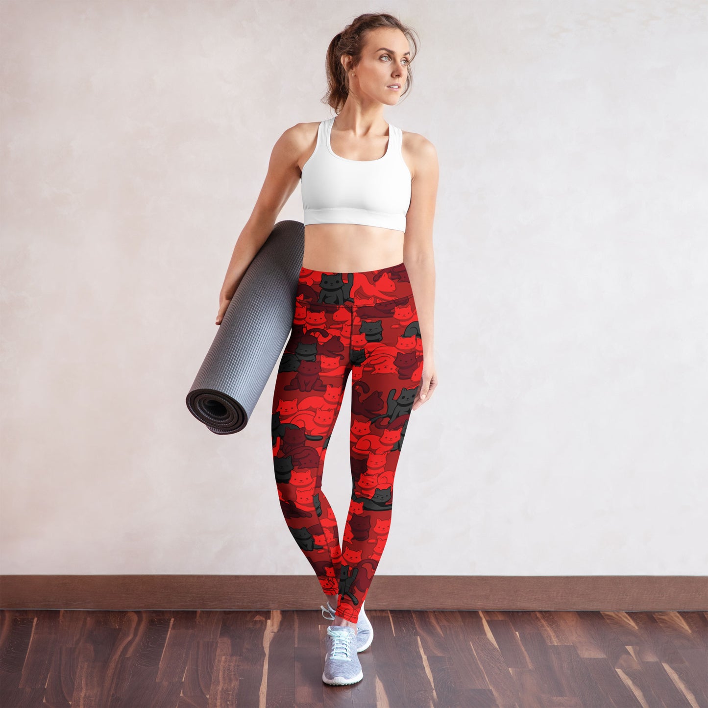Crimson Camo Cat High-Waisted Leggings