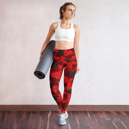 Crimson Camo Cat High-Waisted Leggings