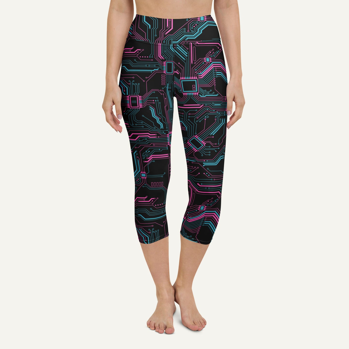 Cyberpunk Circuit Board High-Waisted Capri Leggings