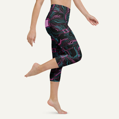 Cyberpunk Circuit Board High-Waisted Capri Leggings