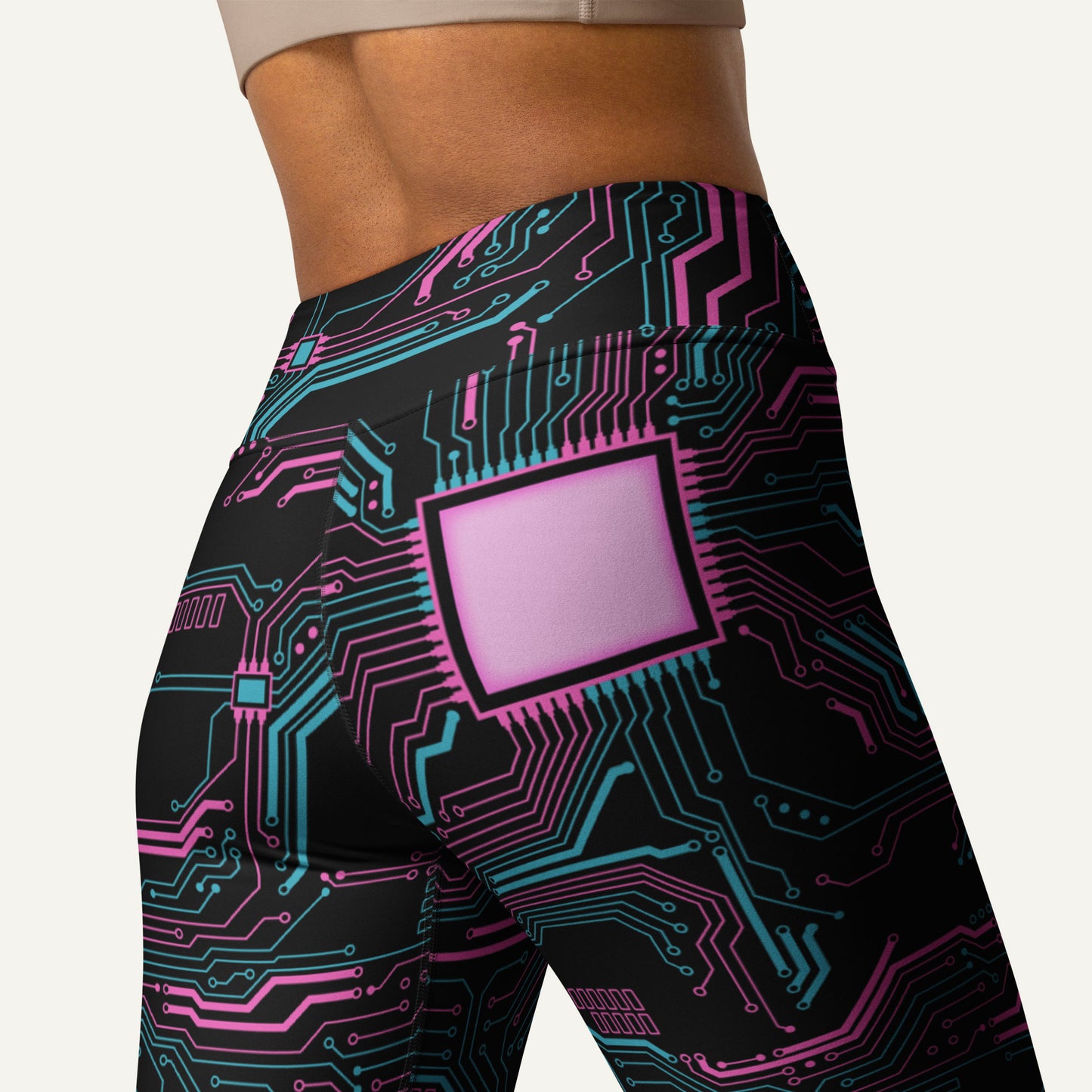 Cyberpunk Circuit Board High-Waisted Leggings