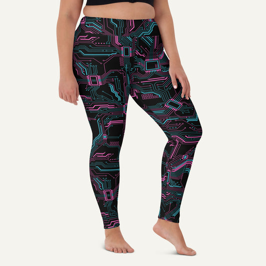 Cyberpunk Circuit Board High-Waisted Leggings