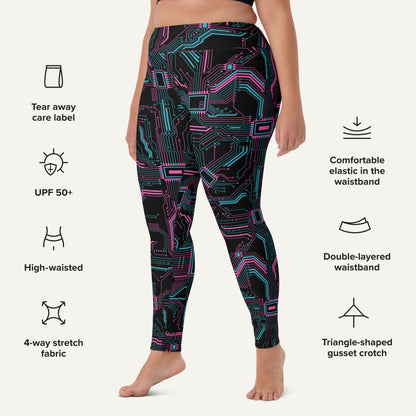 Cyberpunk Circuit Board High-Waisted Leggings