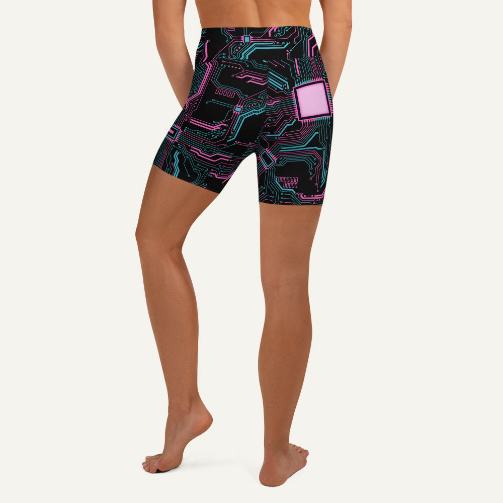 Cyberpunk Circuit Board High-Waisted Shorts