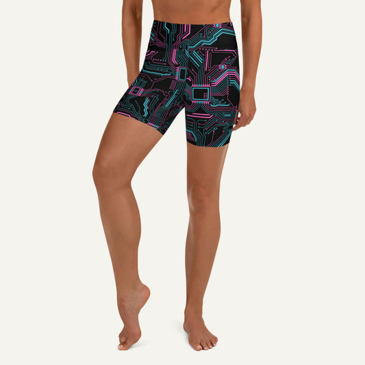 Cyberpunk Circuit Board High-Waisted Shorts