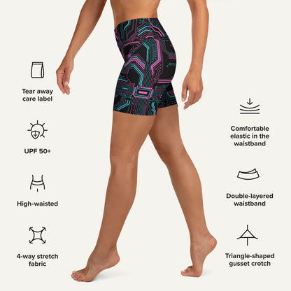 Cyberpunk Circuit Board High-Waisted Shorts