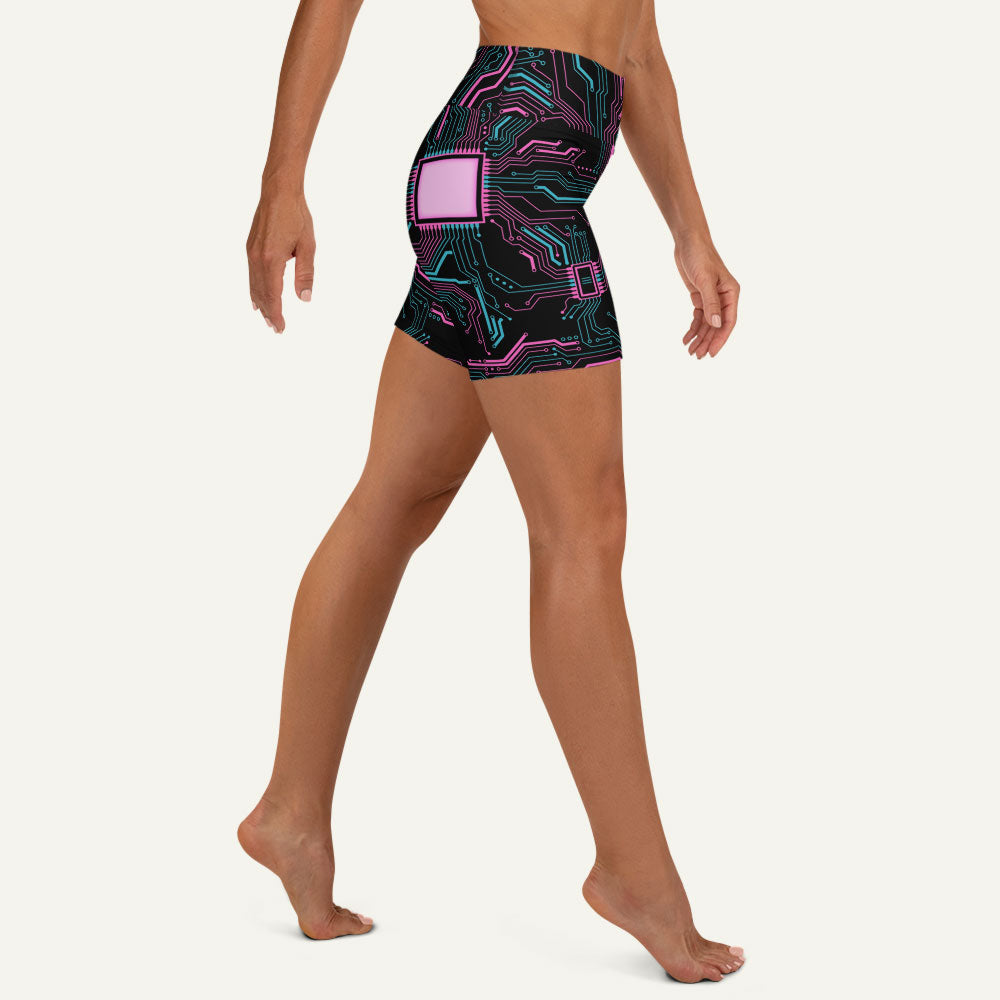 Cyberpunk Circuit Board High-Waisted Shorts