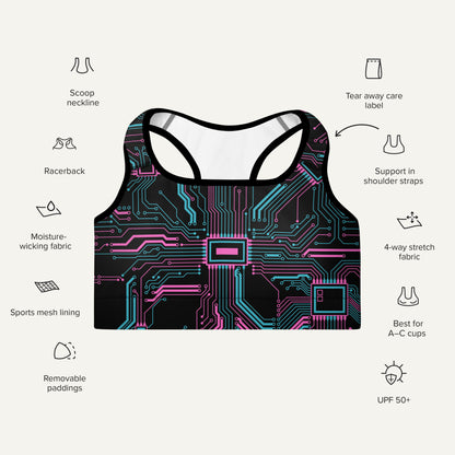 Cyberpunk Circuit Board Padded Sports Bra