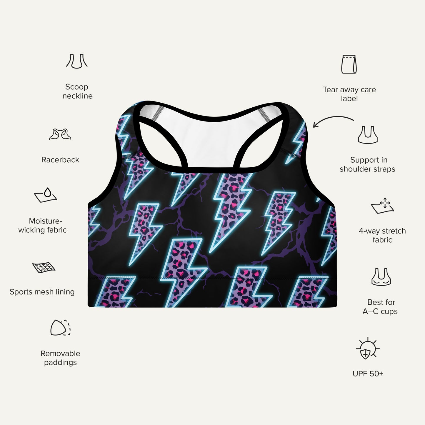 Cyberpunk Electric Leopard Padded Sports Bra