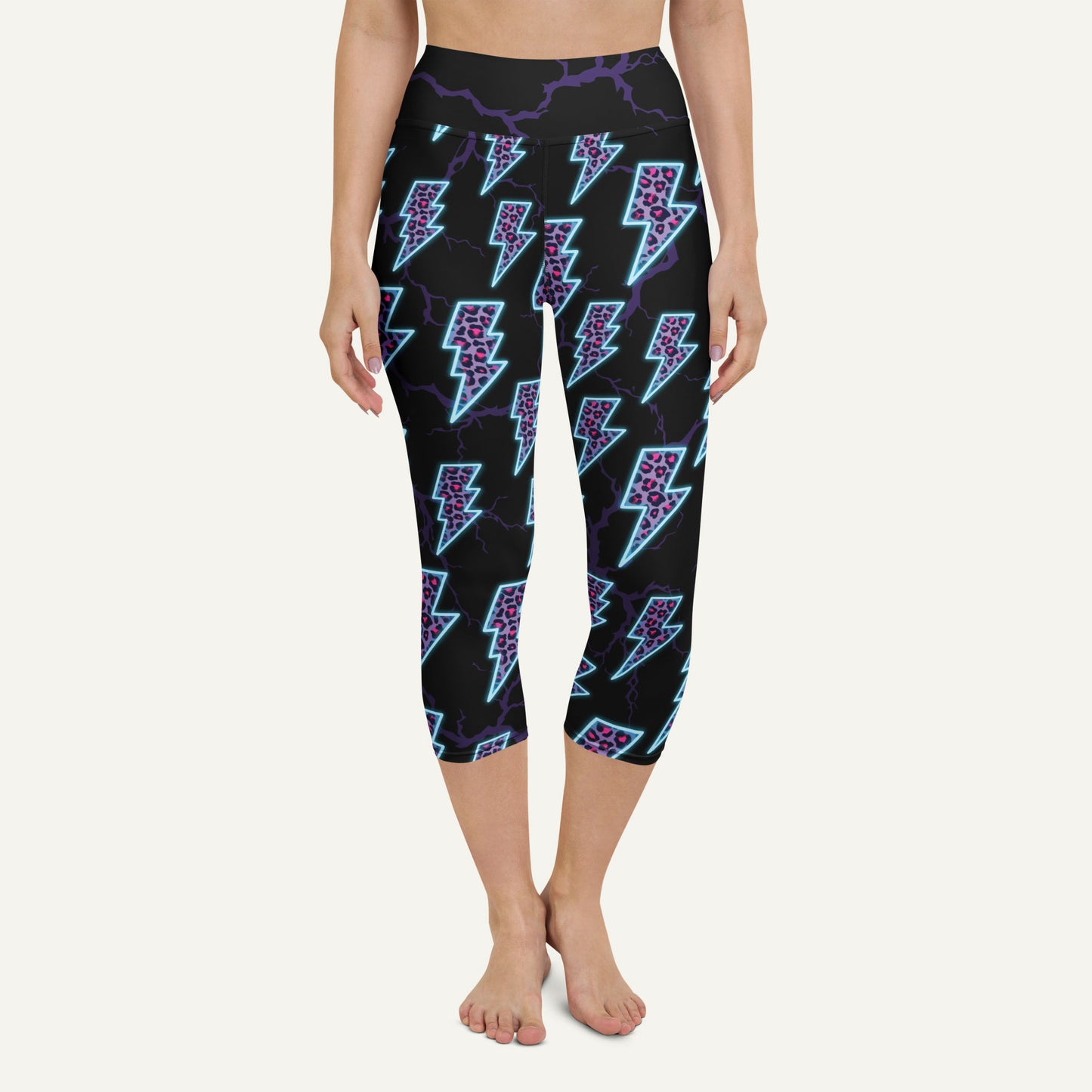 Cyberpunk Electric Leopard High-Waisted Capri Leggings