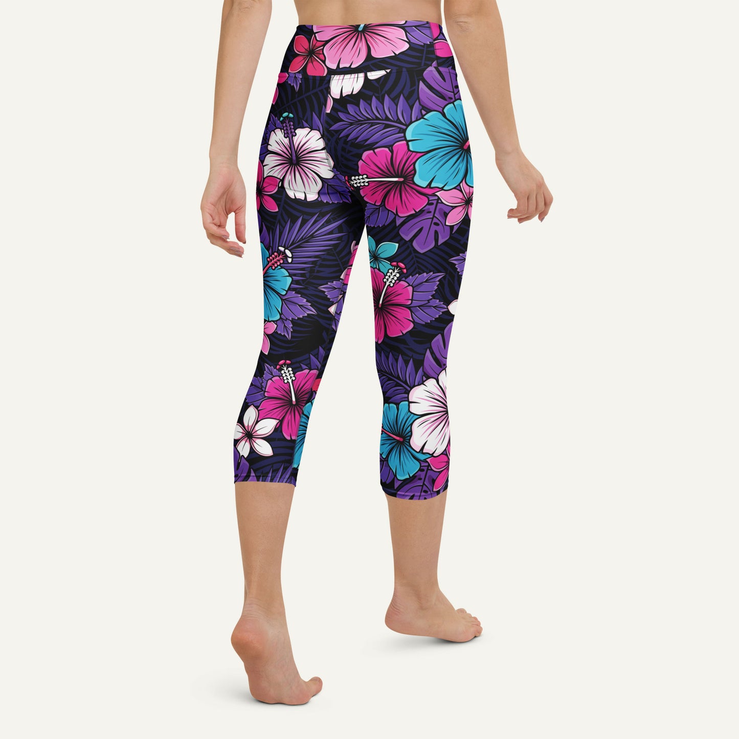 Cyberpunk Tropical Florals High-Waisted Capri Leggings