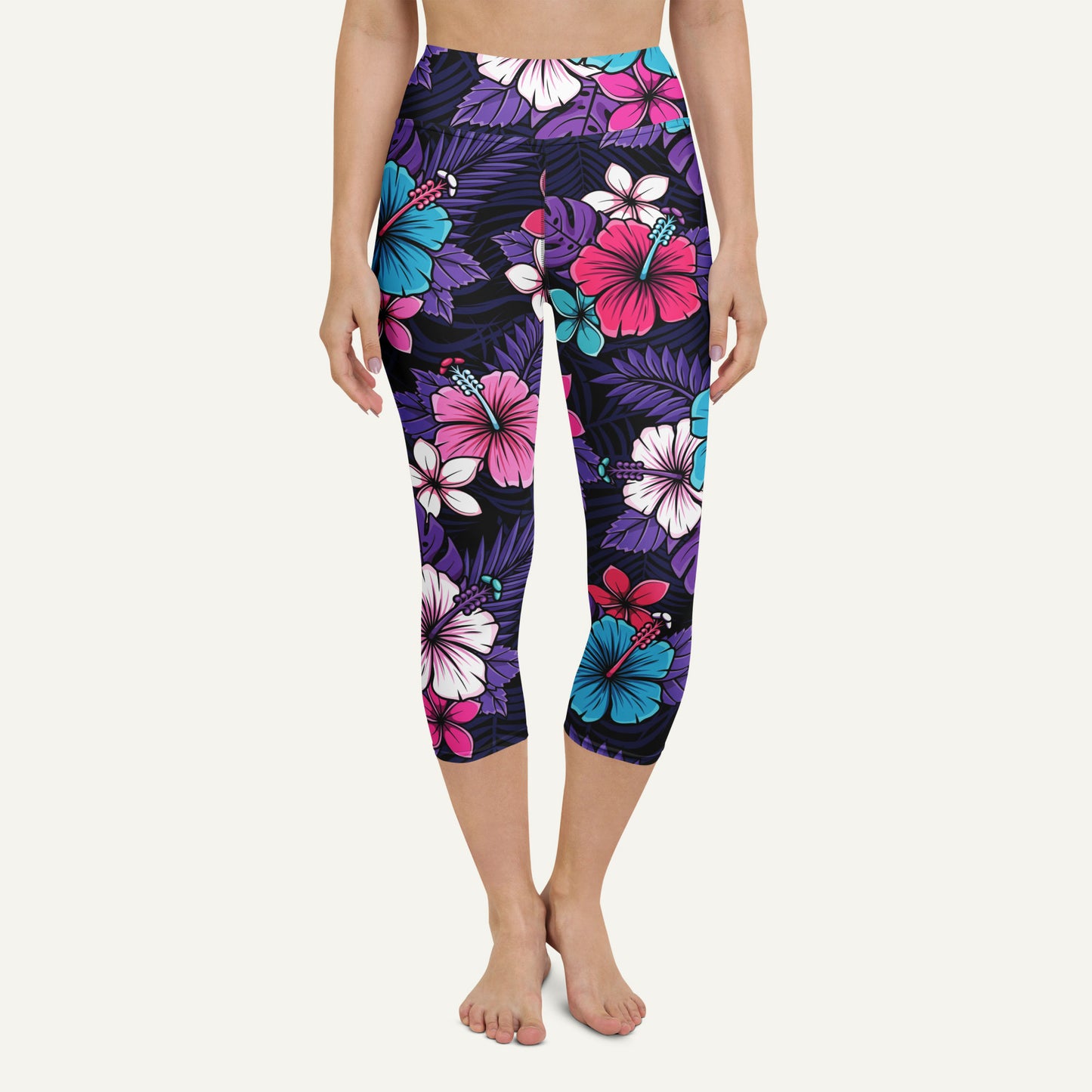 Cyberpunk Tropical Florals High-Waisted Capri Leggings