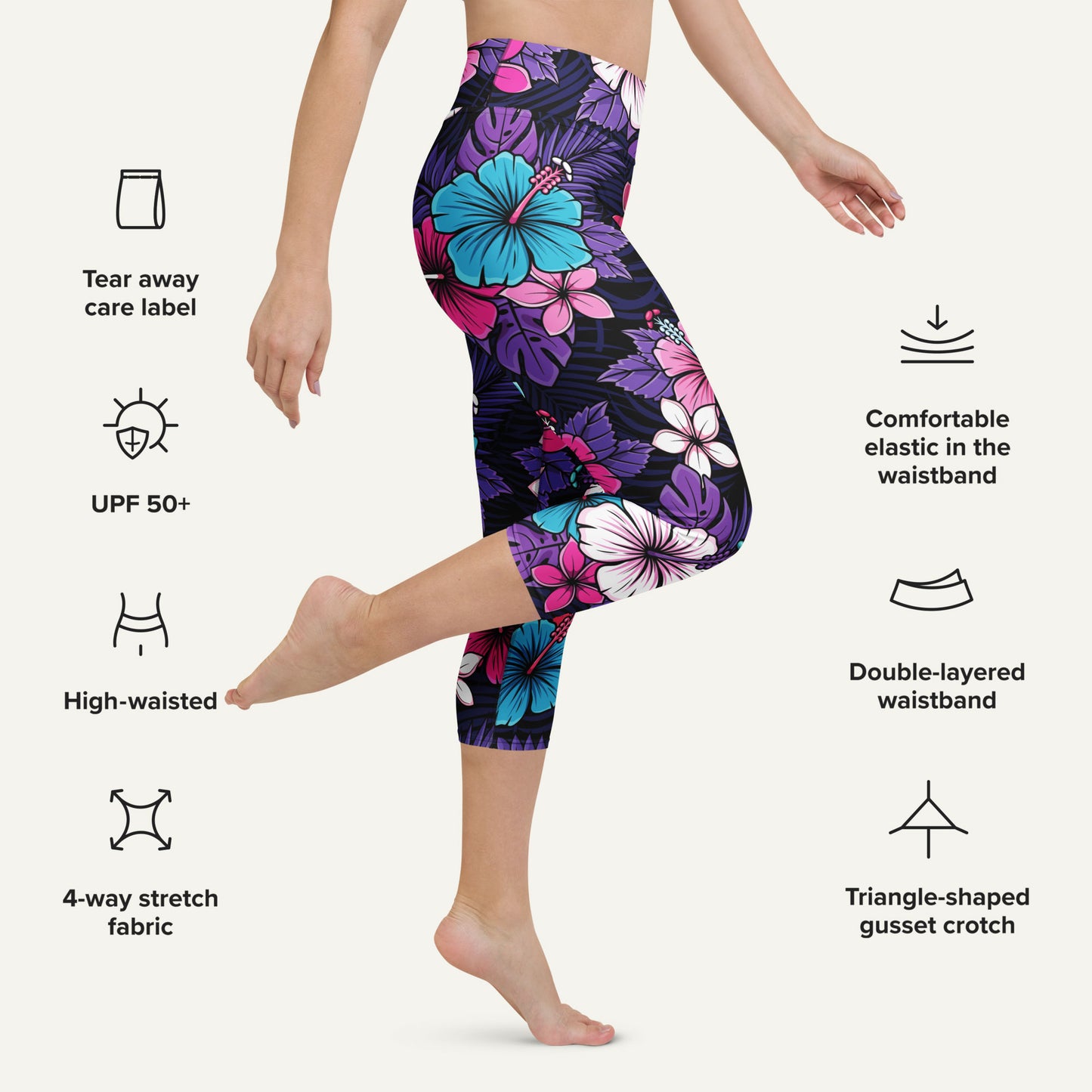 Cyberpunk Tropical Florals High-Waisted Capri Leggings