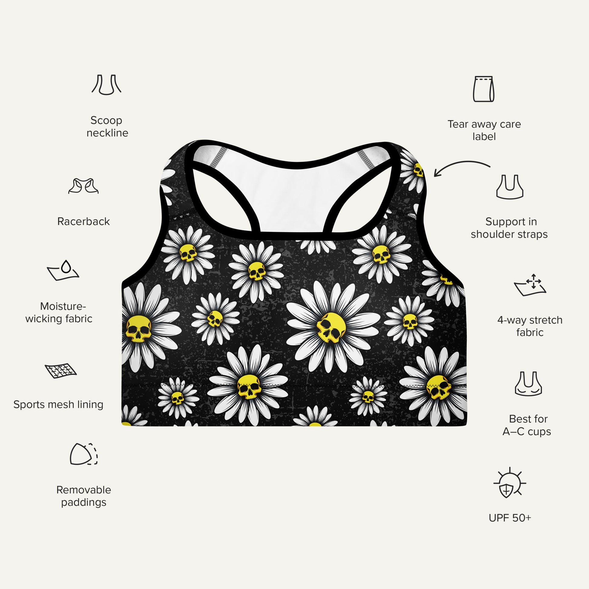Death Daisies Padded Sports Bra - Ministry of Sweat