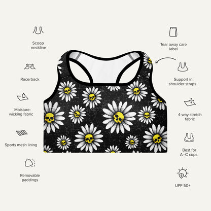 Death Daisies Padded Sports Bra - Ministry of Sweat