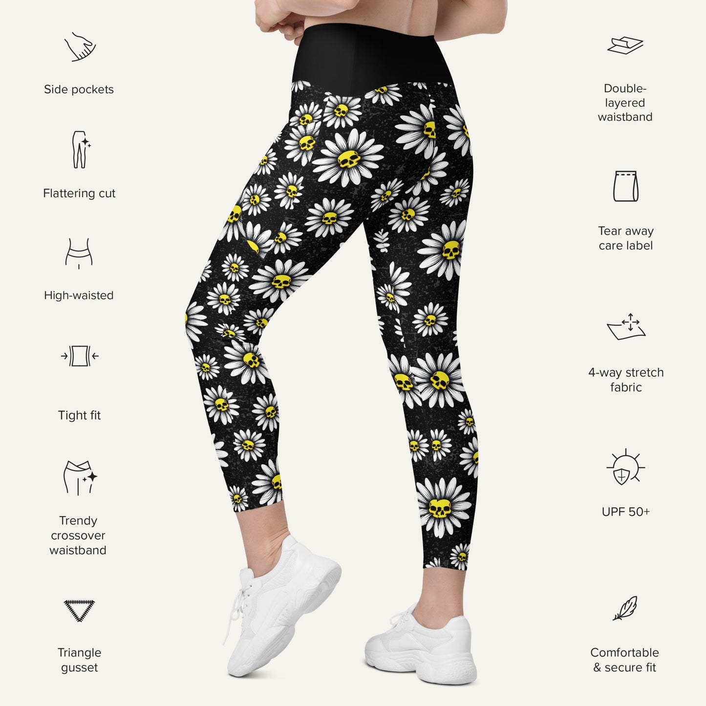 Death Daisies Crossover Pocket Leggings - Ministry of Sweat