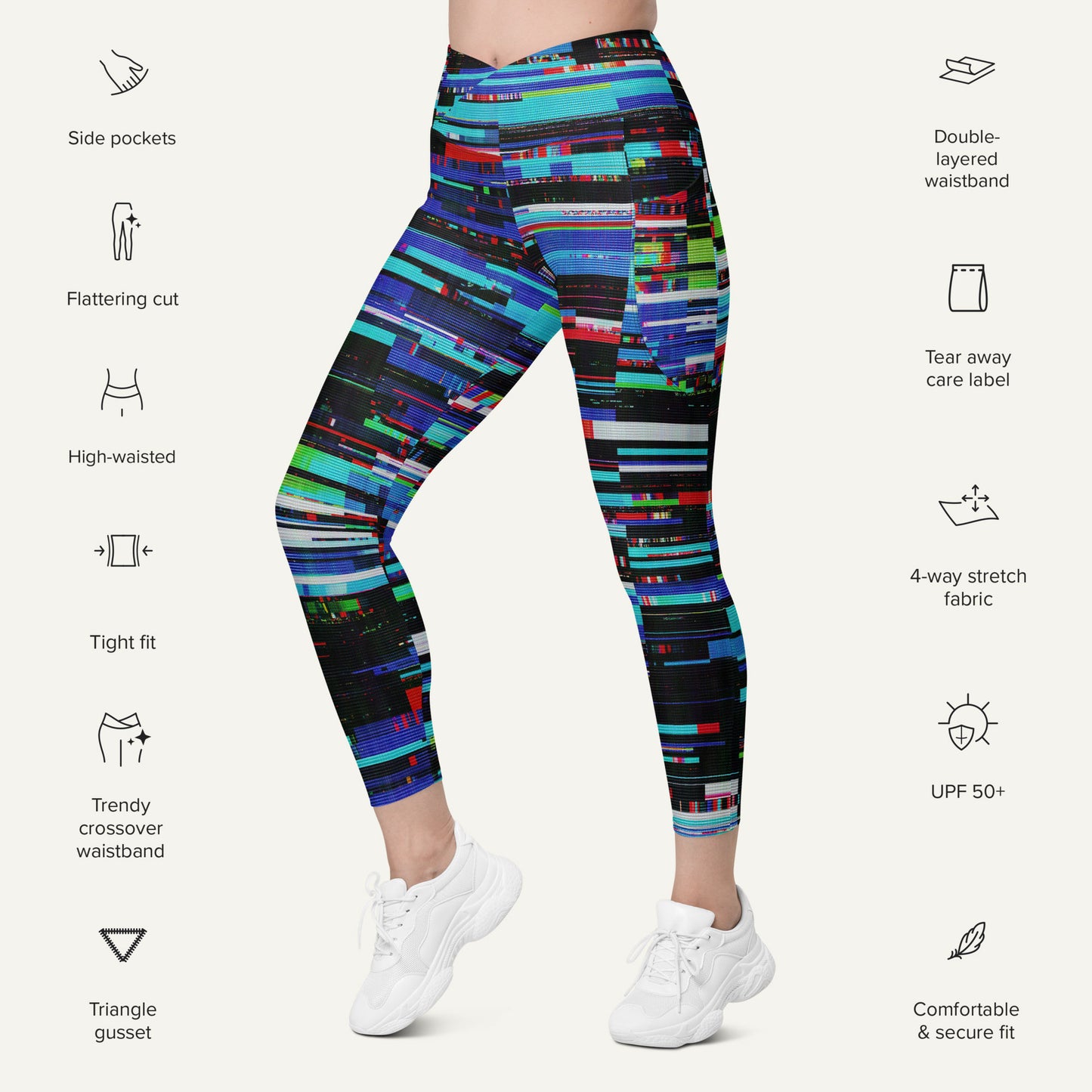 Digital Glitch Crossover Pocket Leggings