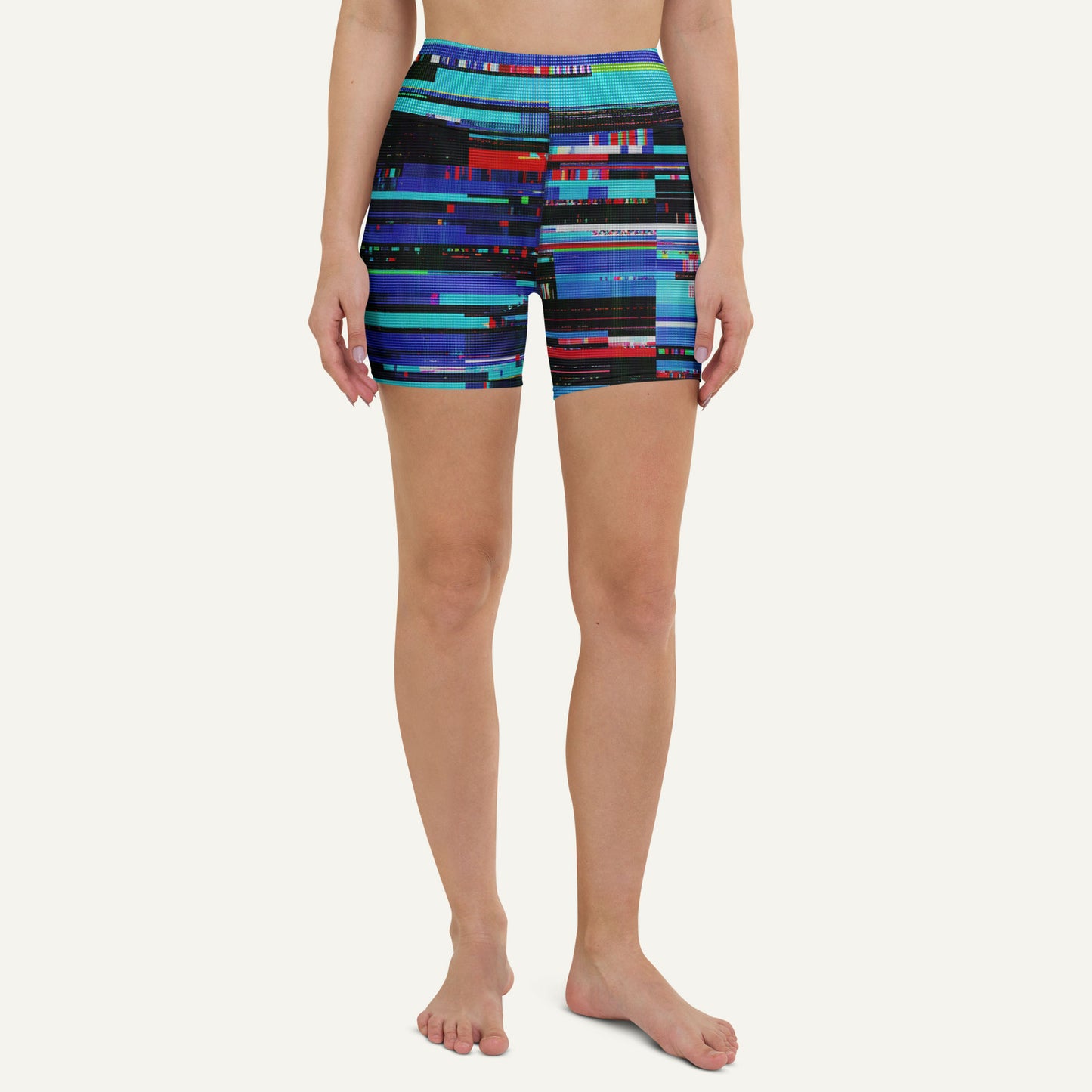 Digital Glitch High-Waisted Shorts