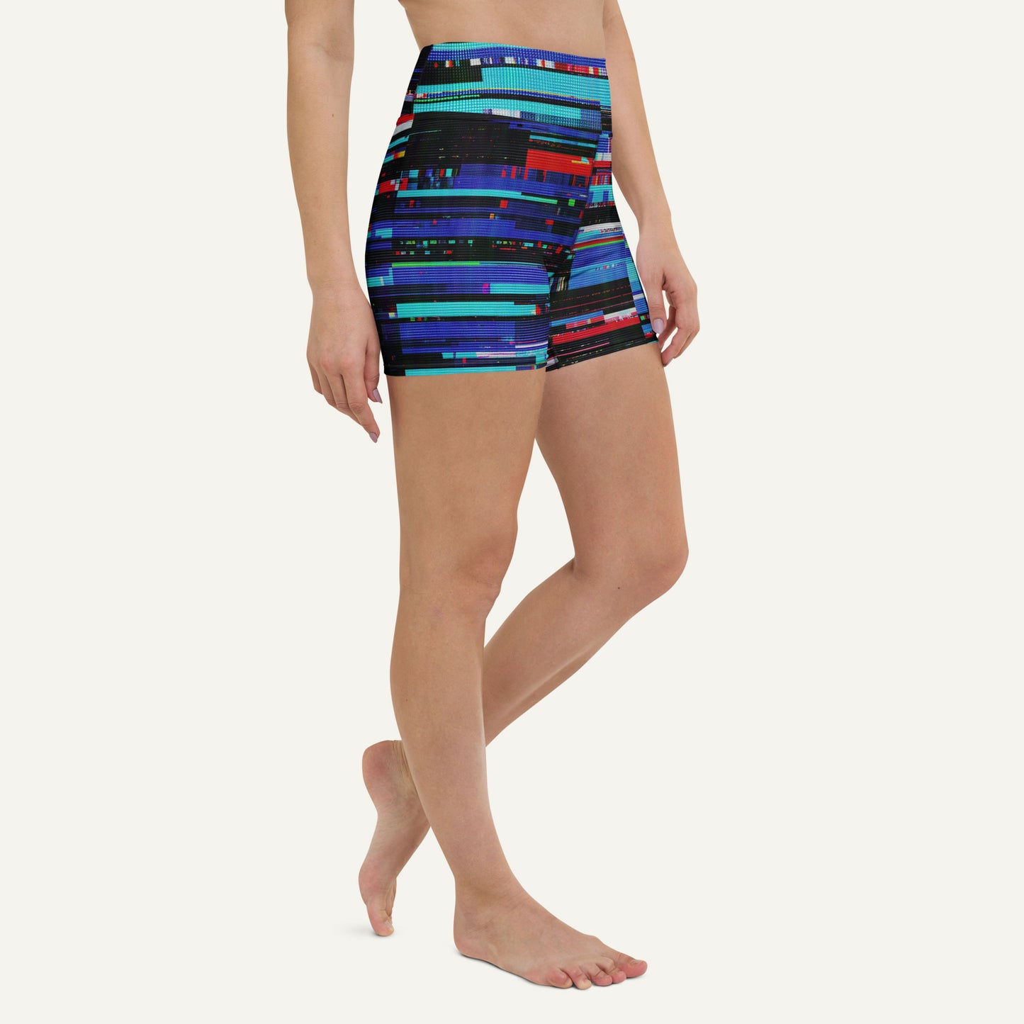 Digital Glitch High-Waisted Shorts