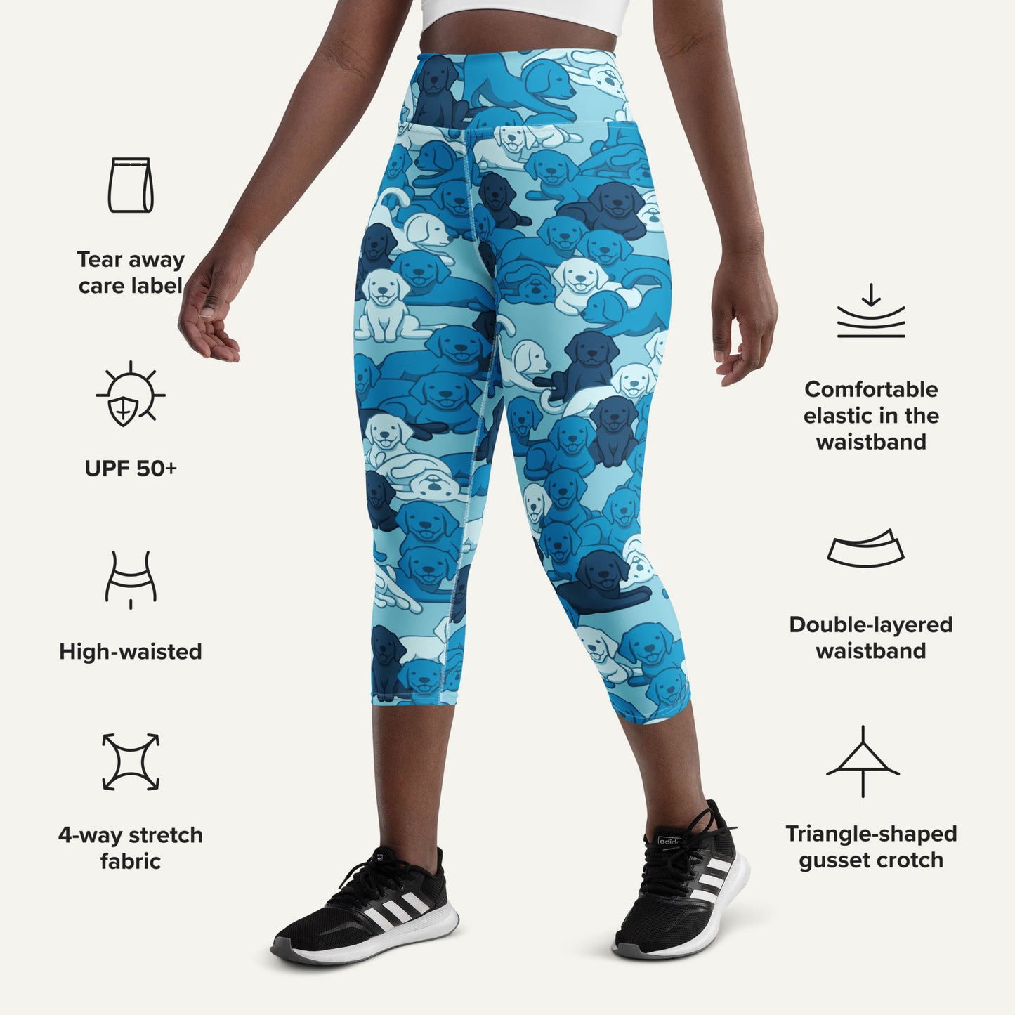 Blue Camo Dog High-Waisted Capri Leggings