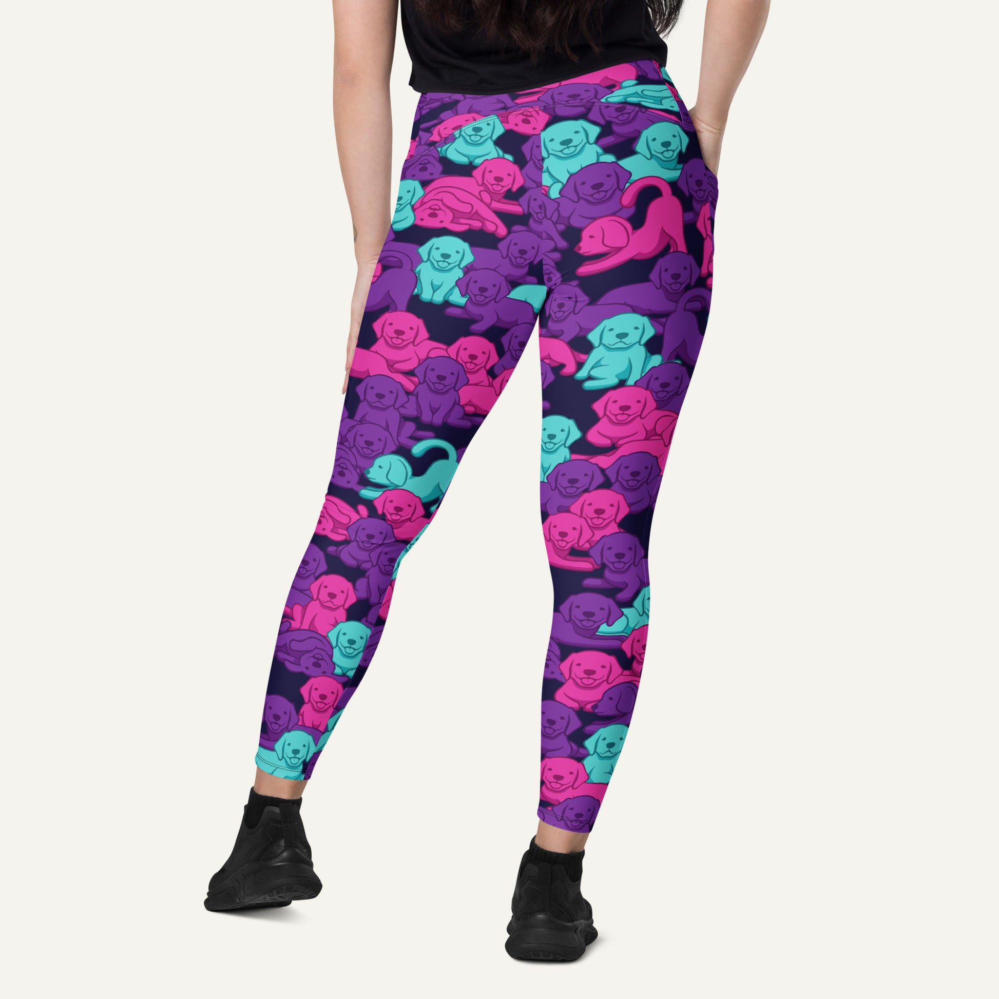 Cyberpunk Camo Dog Crossover Leggings With Pockets
