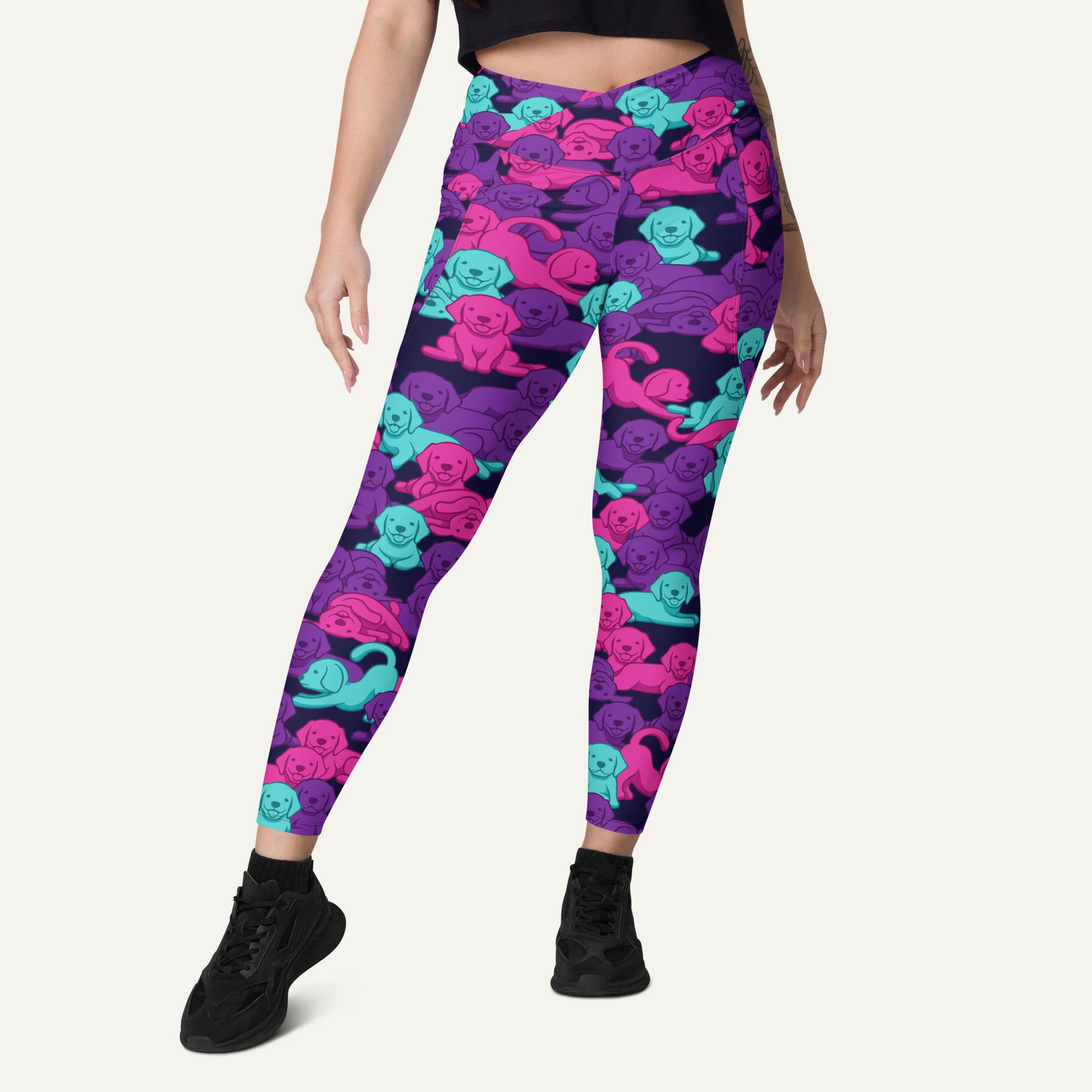 Cyberpunk Camo Dog Crossover Leggings With Pockets