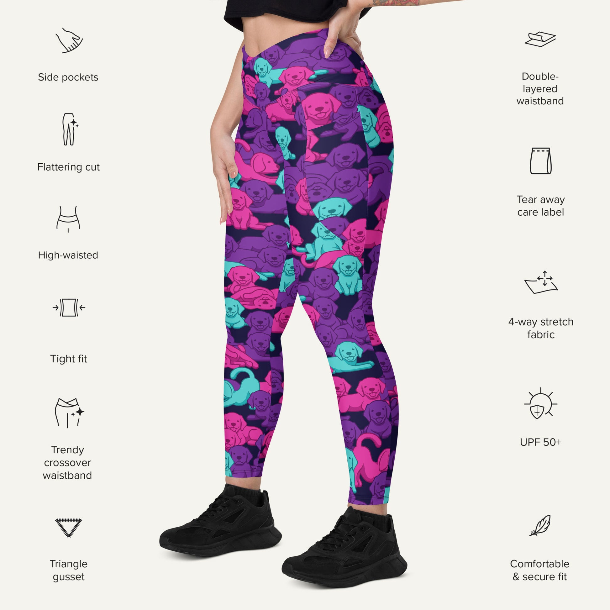 Cyberpunk Camo Dog Crossover Leggings With Pockets
