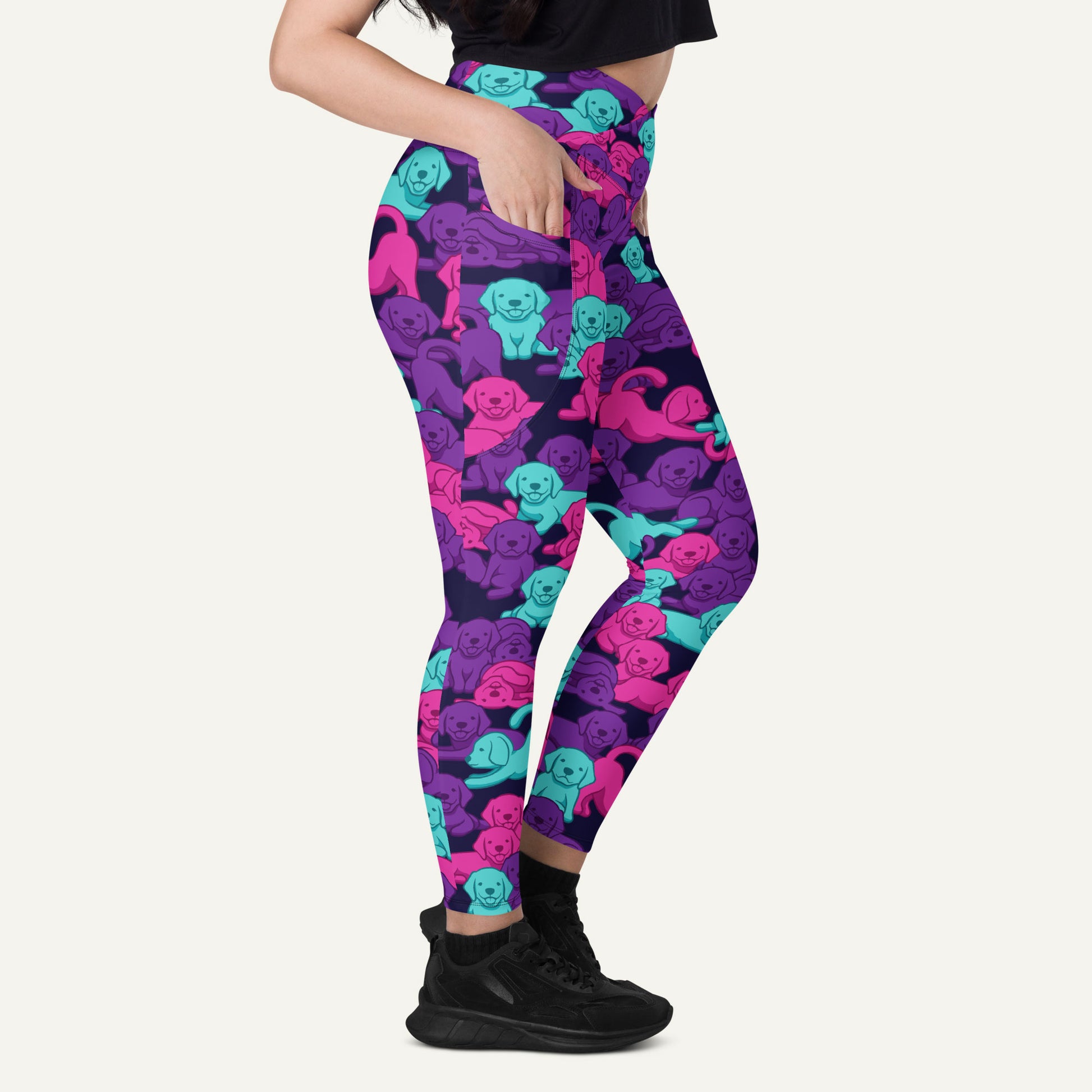 Cyberpunk Camo Dog Crossover Leggings With Pockets