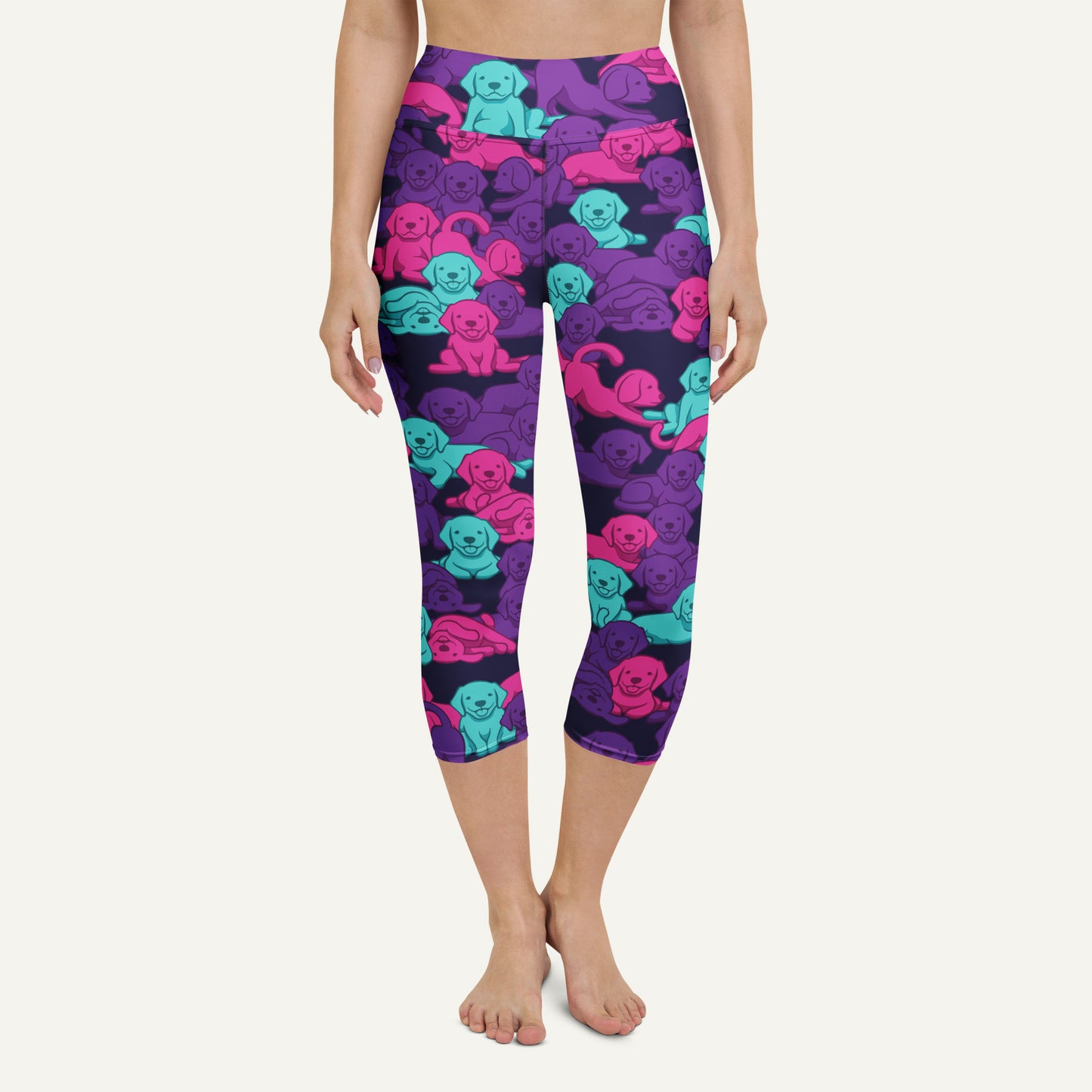 Cyberpunk Camo Dog High-Waisted Capri Leggings