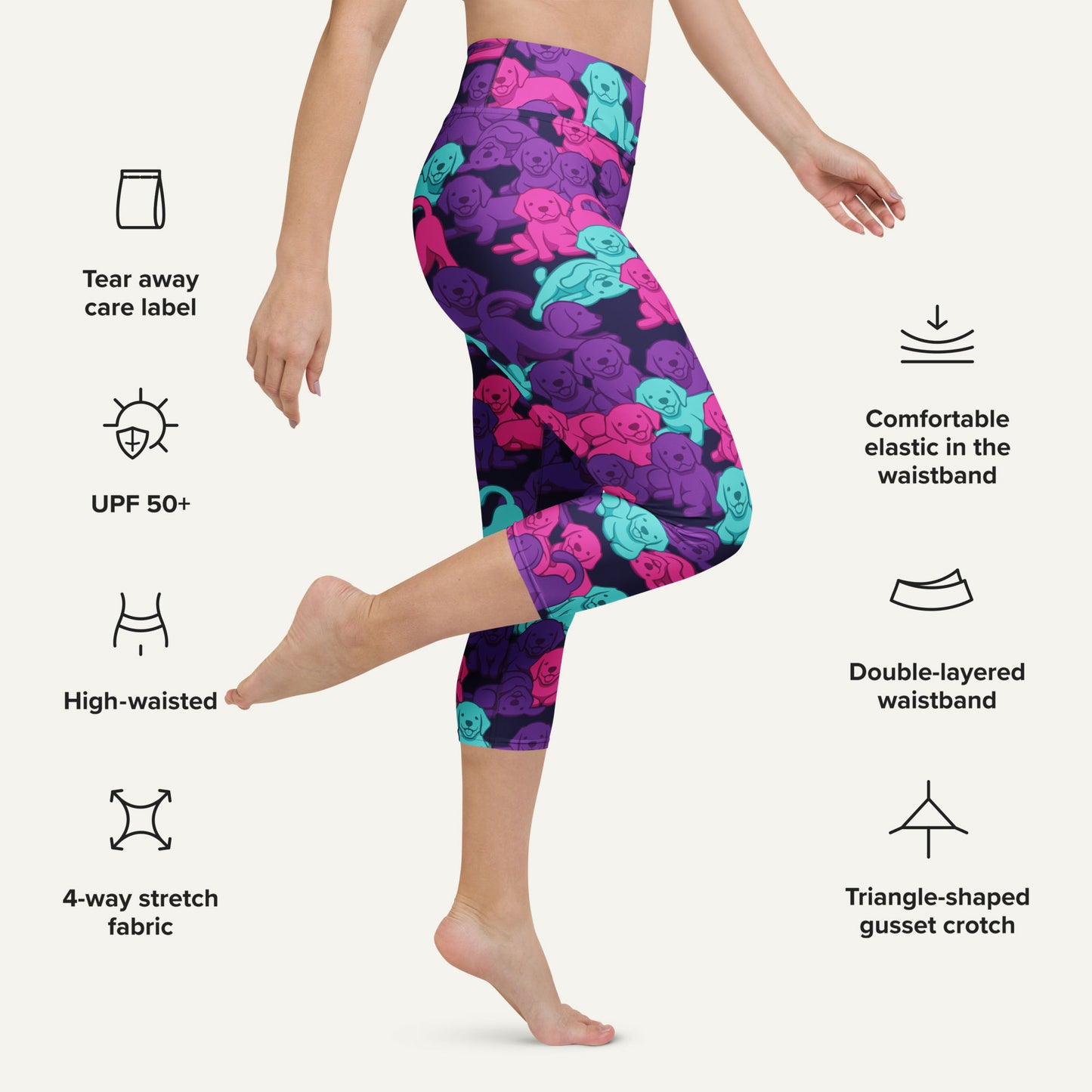 Cyberpunk Camo Dog High-Waisted Capri Leggings