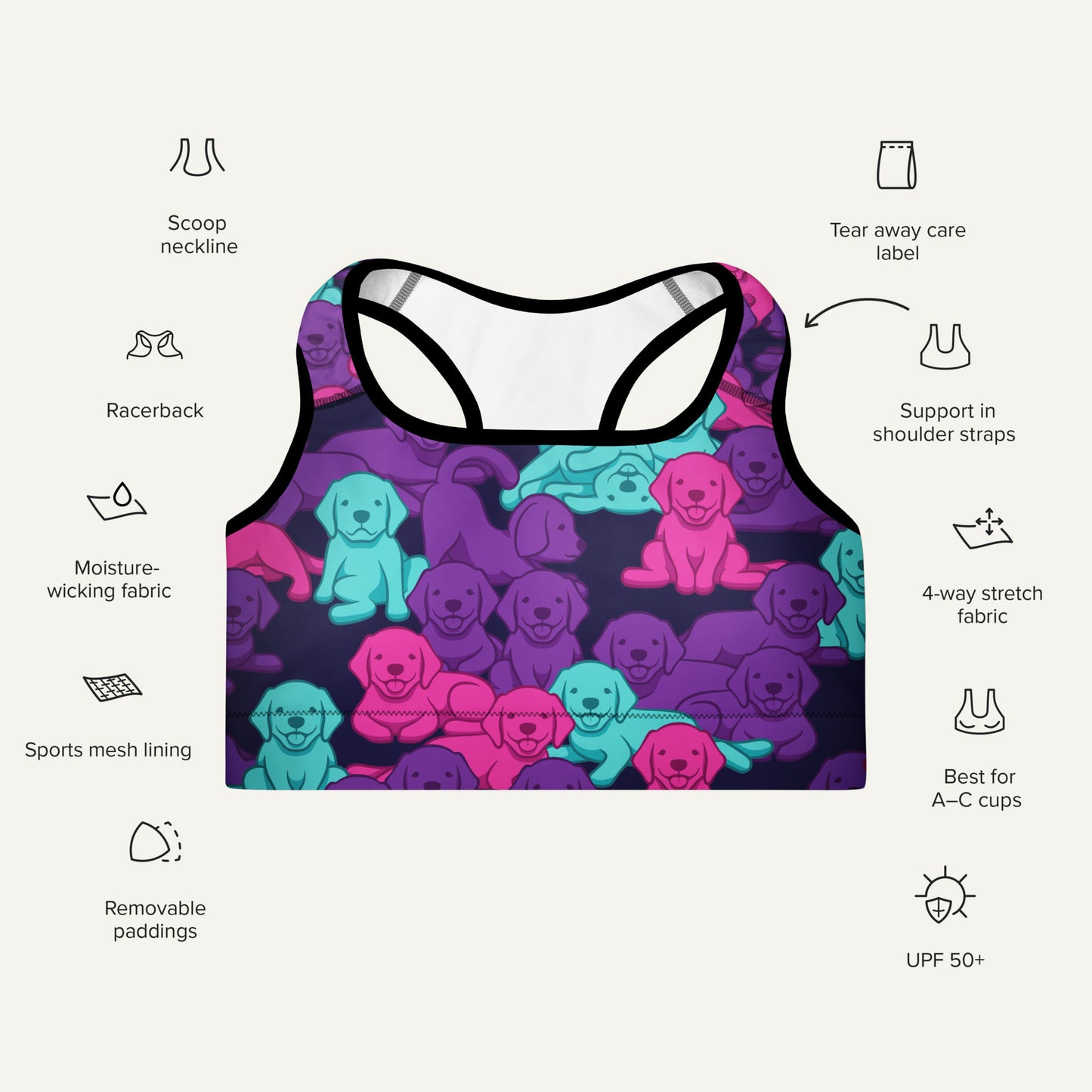 Cyberpunk Camo Dog Padded Sports Bra