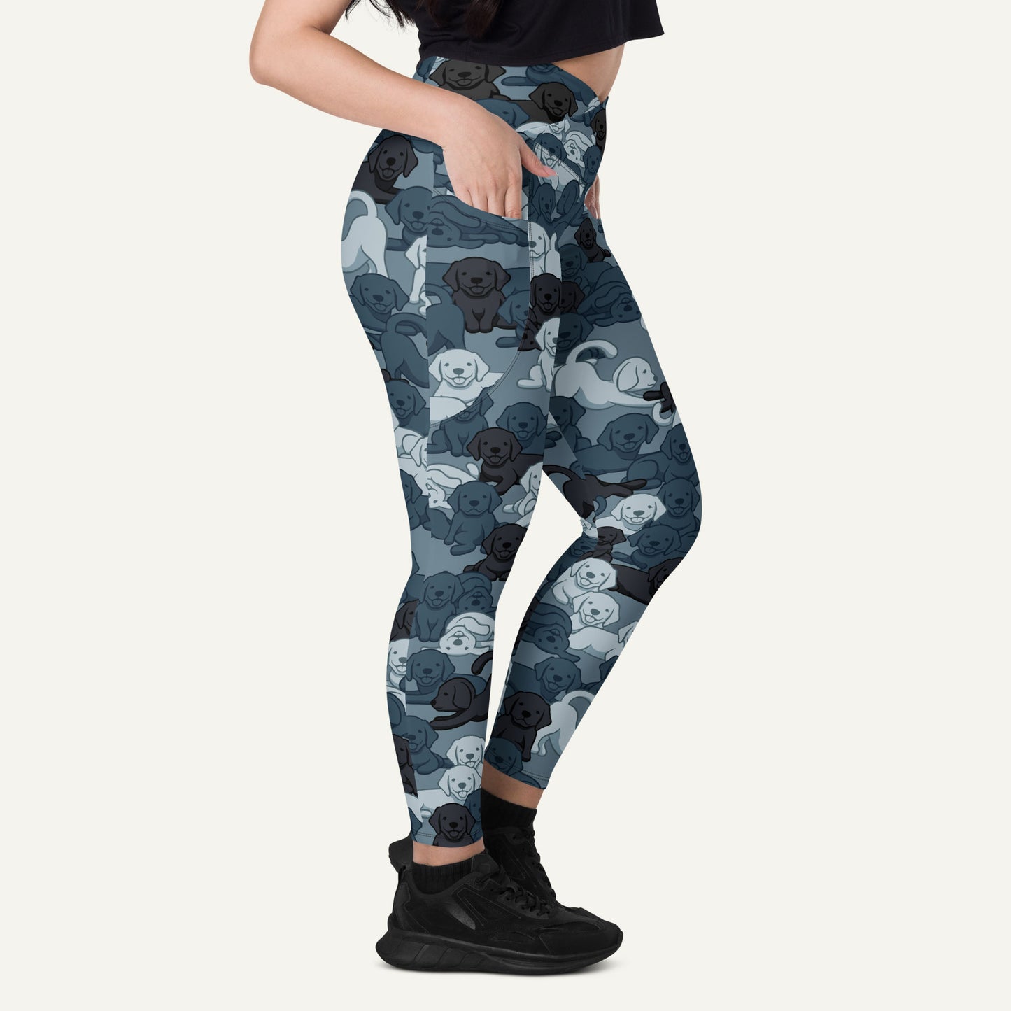 Dogs Camouflage Navy High-Waisted Crossover Leggings With Pockets