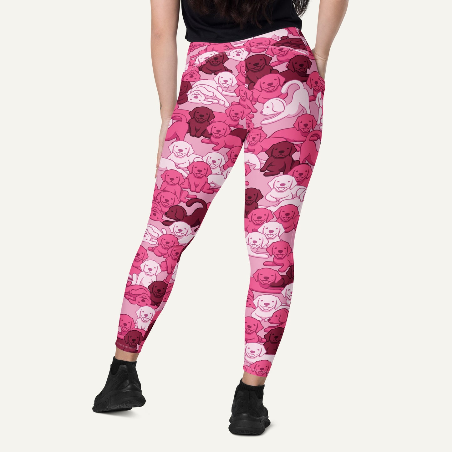 Dogs Camouflage Pink Crossover Leggings With Pockets