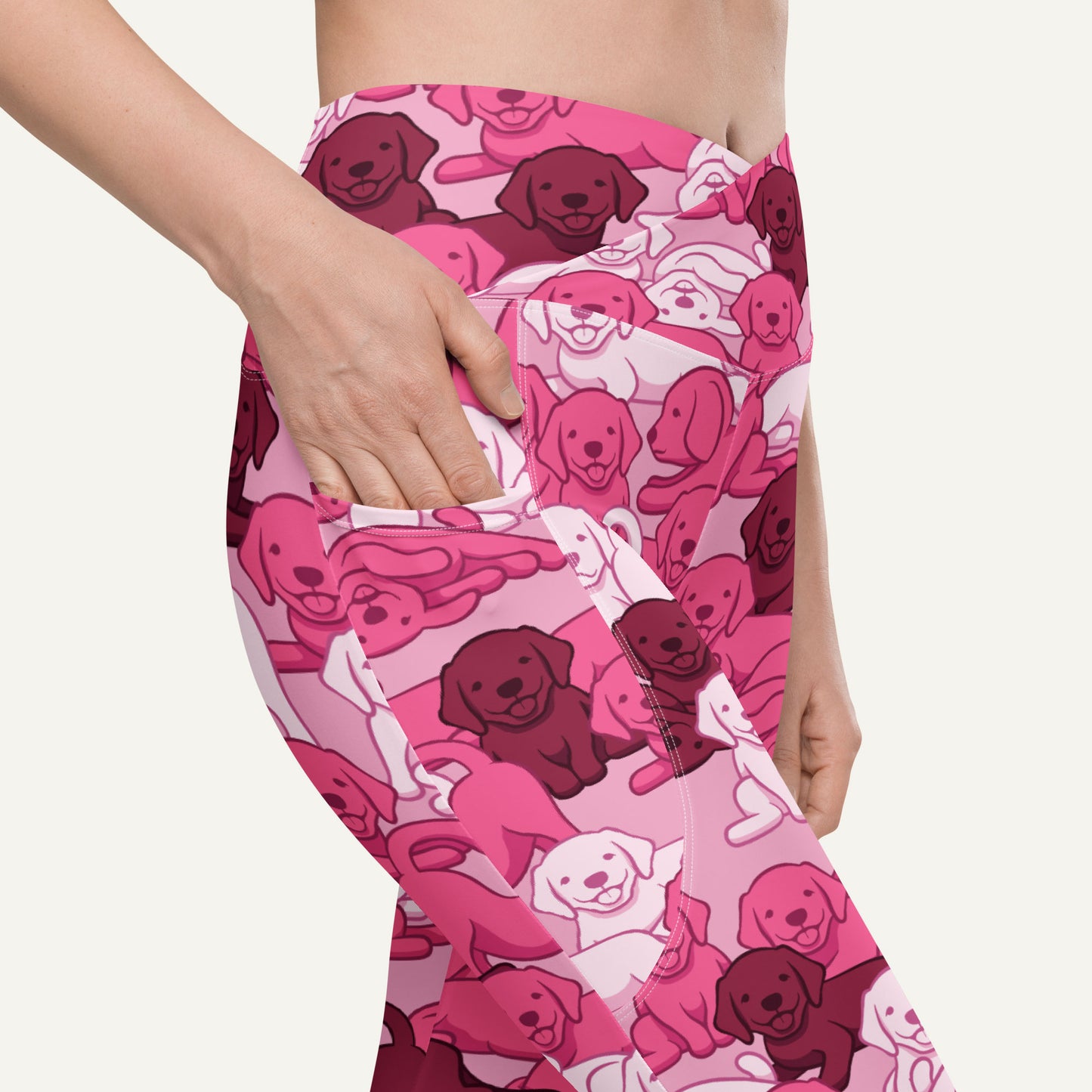 Dogs Camouflage Pink Crossover Leggings With Pockets