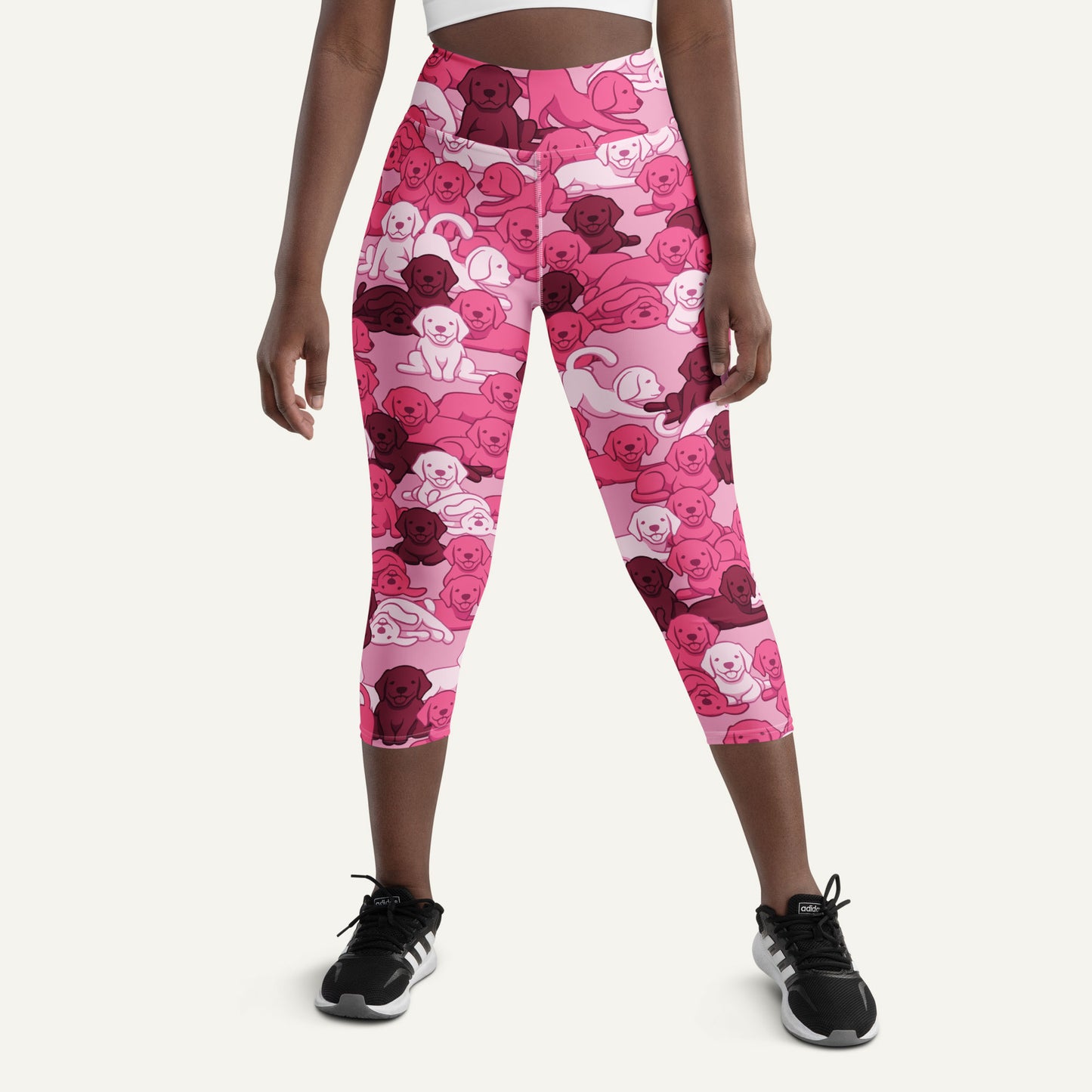 Pink Camo Dog High-Waisted Capri Leggings