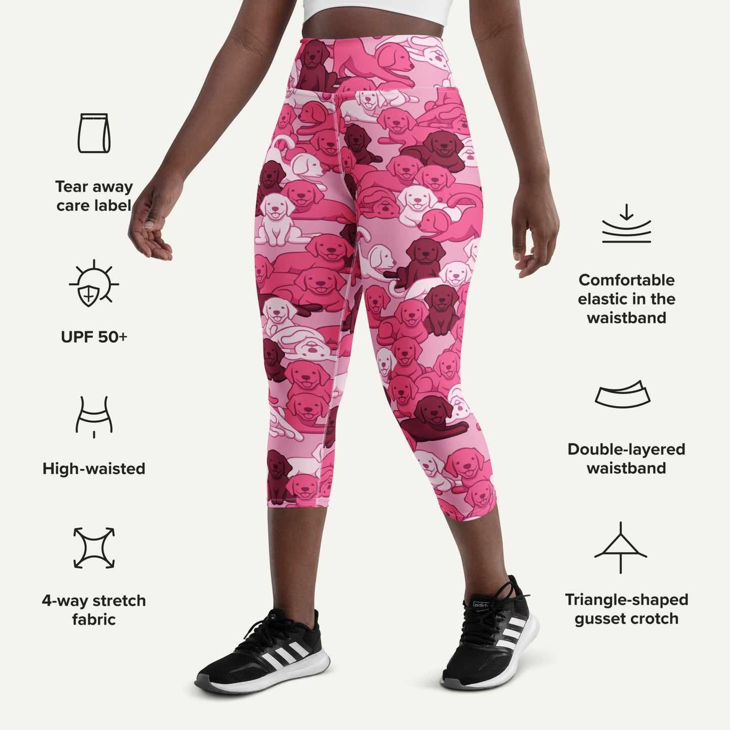 Pink Camo Dog High-Waisted Capri Leggings
