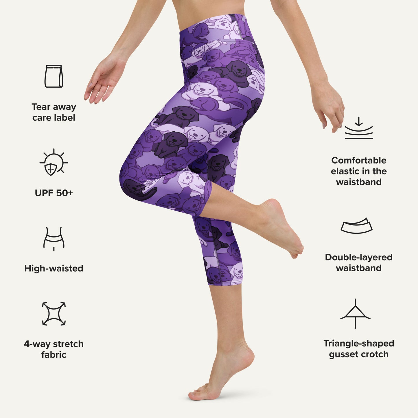 Purple Camo Dog High-Waisted Capri Leggings