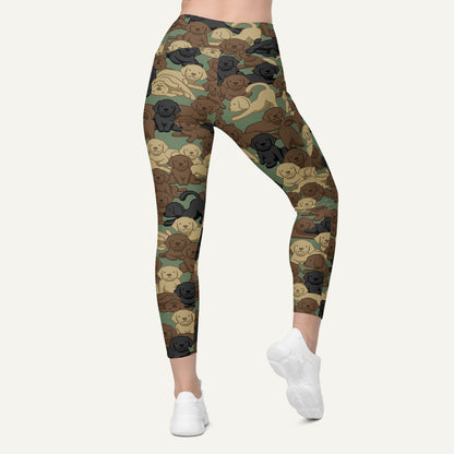 Dogs Camouflage Woodland High-Waisted Crossover Leggings With Pockets