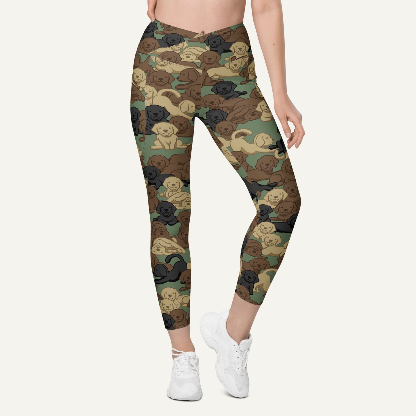 Dogs Camouflage Woodland High-Waisted Crossover Leggings With Pockets