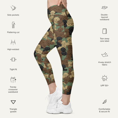 Dogs Camouflage Woodland High-Waisted Crossover Leggings With Pockets