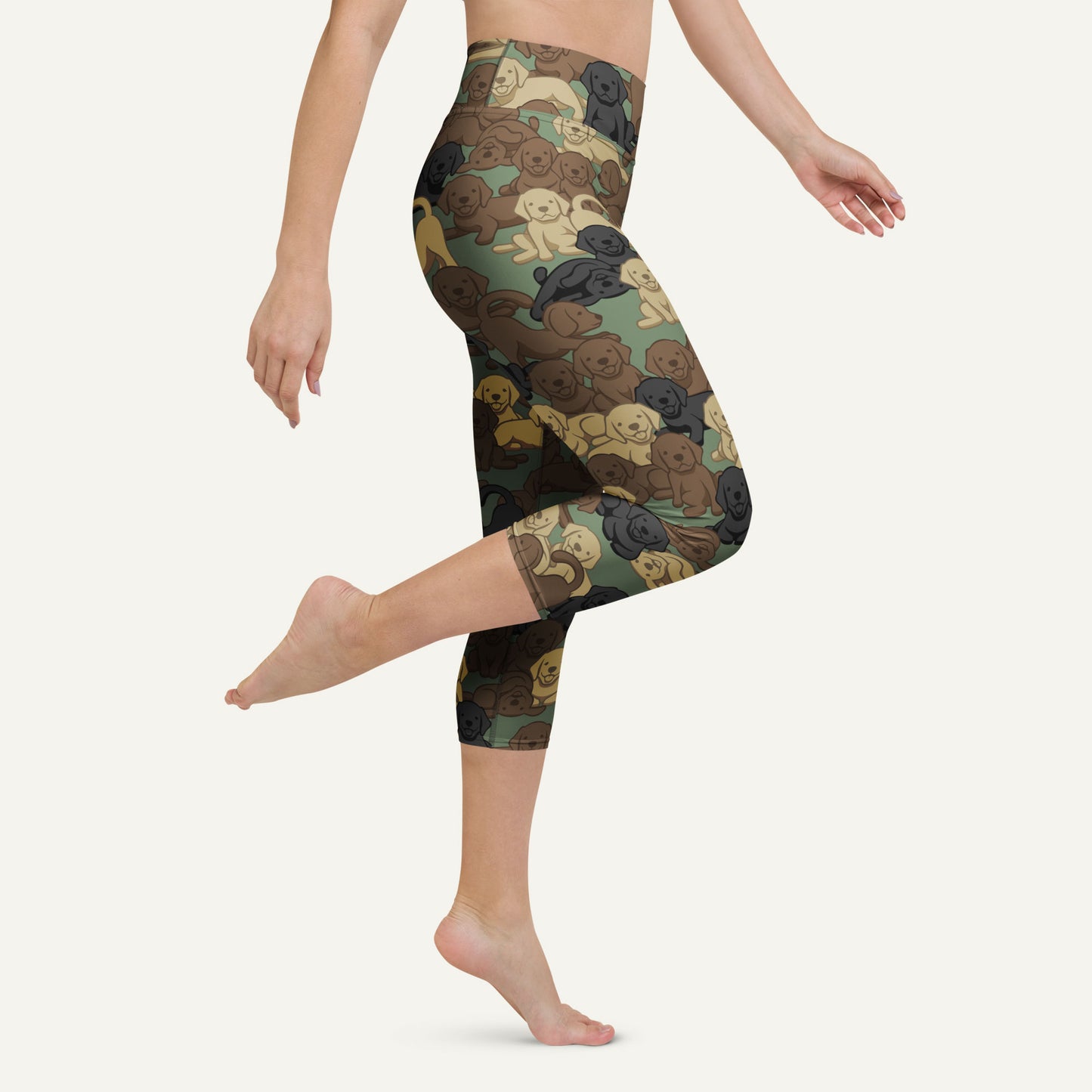 Woodland Camo Dog High-Waisted Capri Leggings