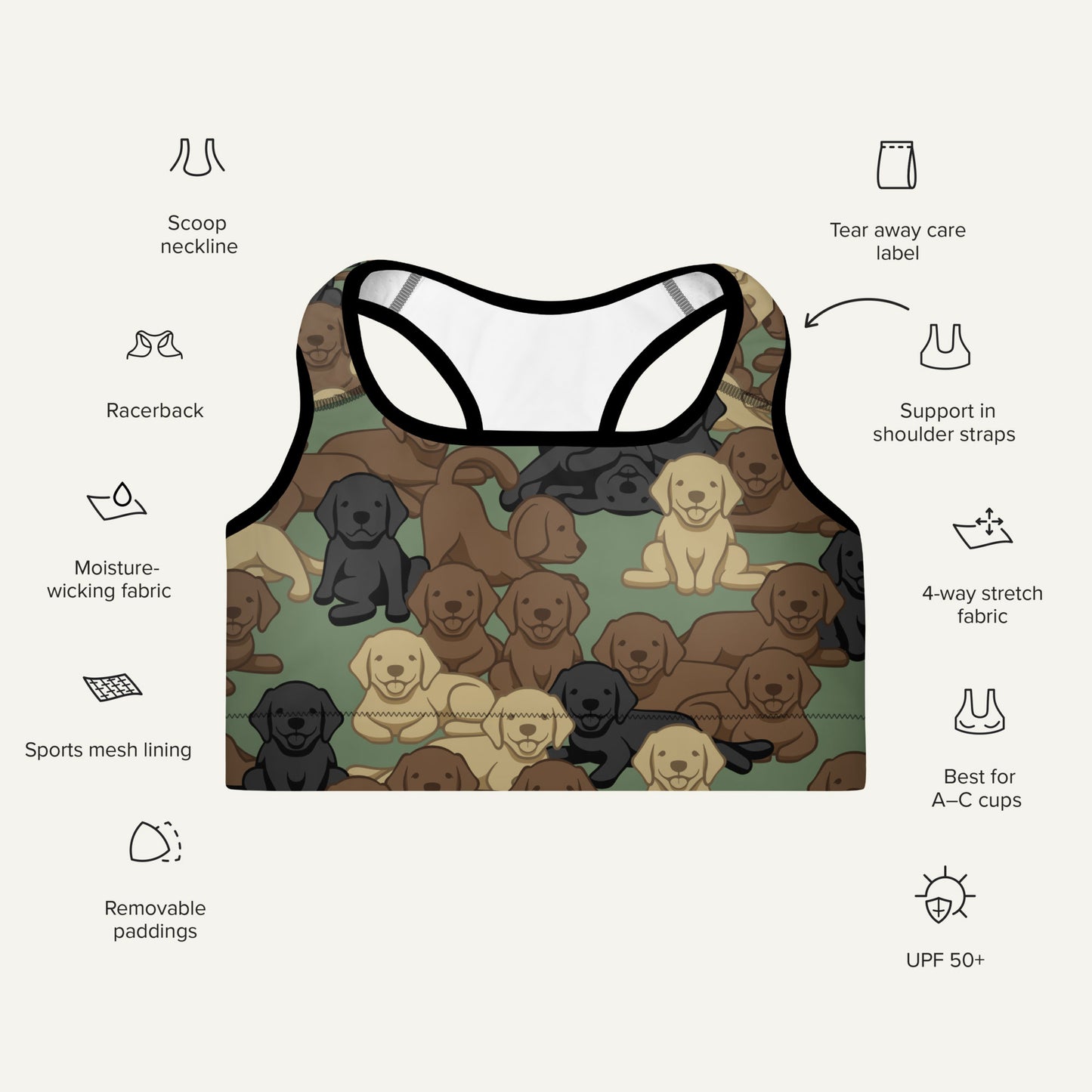 Dogs Camouflage Woodland Padded Sports Bra