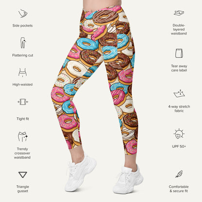 Donut Party Crossover Leggings With Pockets